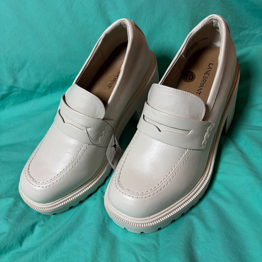 Lane Bryant White Dream Cloud Faux-Leather Lug Sole Platform Loafer Women's 10 W